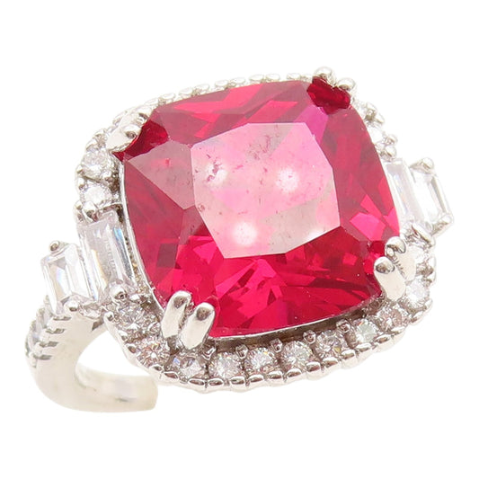 925 Sterling Silver Vintage Ring Elegant Ruby & Halo CZ Band  Sz 6.5  RG35062