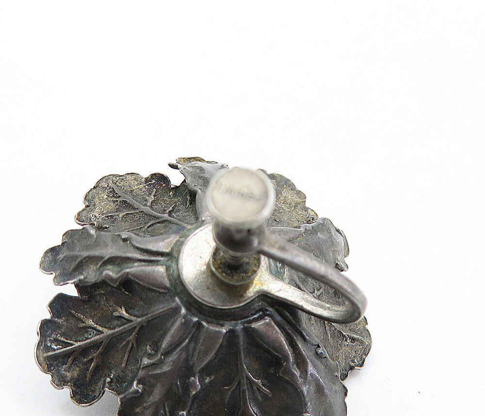 925 Sterling Silver  Vintage Oxidized Flower Motif Non Pierce Earrings  EG2642