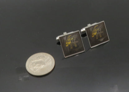 AMITA 925 Sterling Silver  Vintage Pagoda Mountain Scene Cufflinks  TR2933