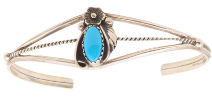 SUZIE LEE NAVAJO 925 Silver  Vintage Turquoise Floral Cuff Bracelet  BT8444