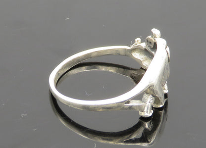 925 Sterling Silver  Vintage Shiny Elephant Mom & Baby Band Ring Sz 5  RG20988
