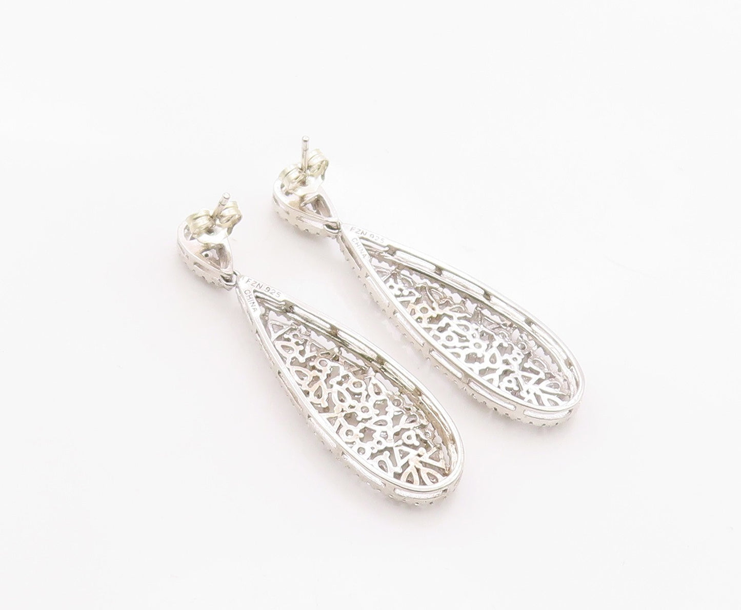 925 Sterling Silver Vintage Earrings Sparkling CZ Teardrop Cluster  EG14383