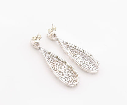 925 Sterling Silver Vintage Earrings Sparkling CZ Teardrop Cluster  EG14383