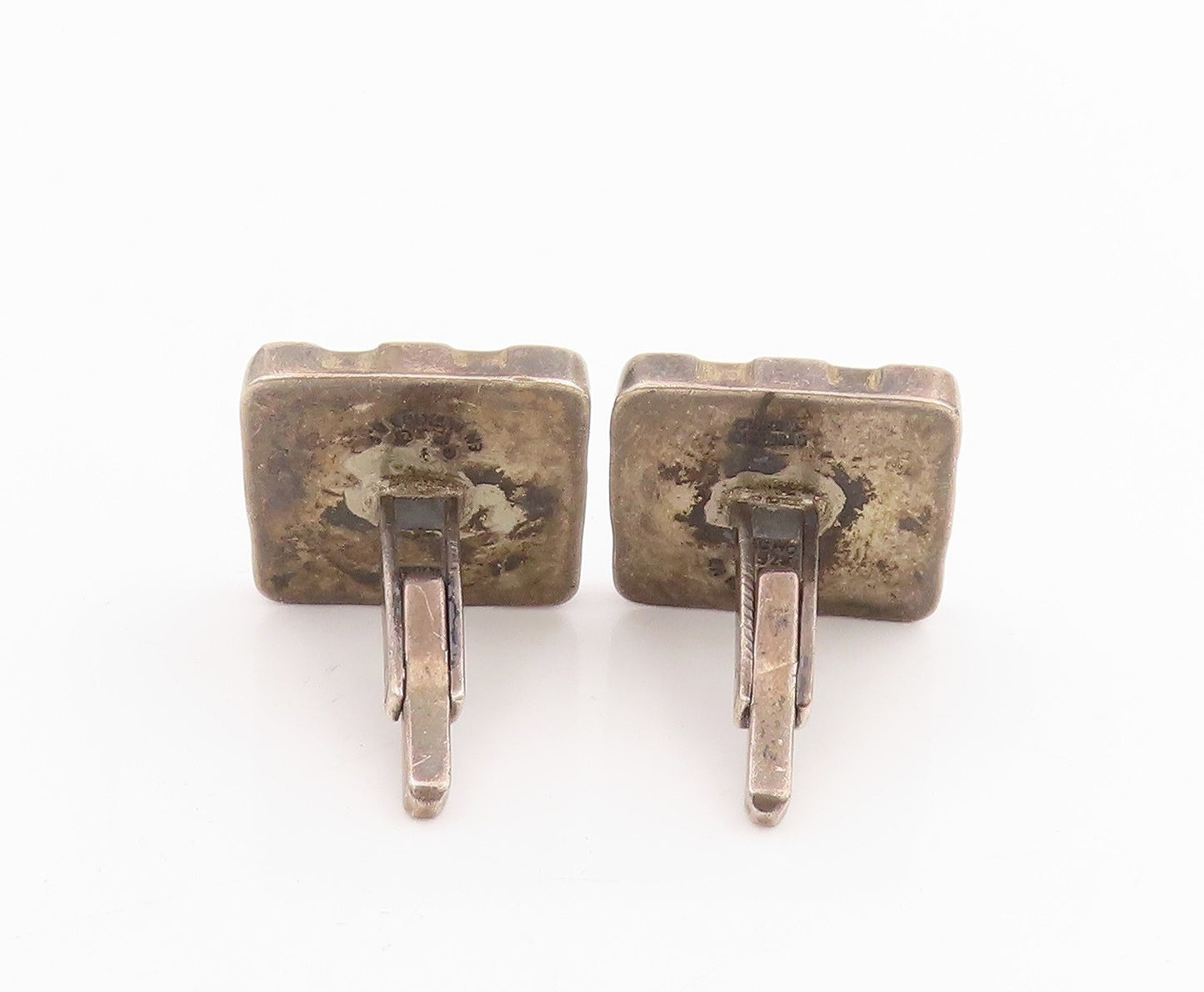 925 Sterling Silver Vintage Cuff Links MEXICO Mother Of Pearl Geometric  TR4049