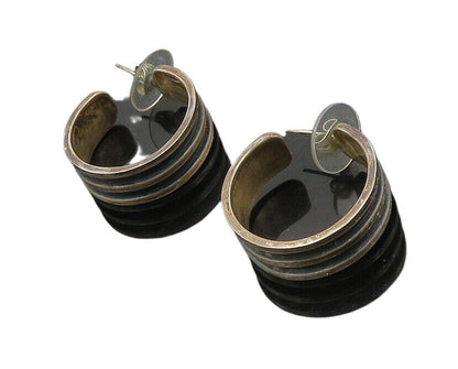 MEXICO 925 Sterling Silver  Vintage Oxidized Round JHoop Earrings  EG10253
