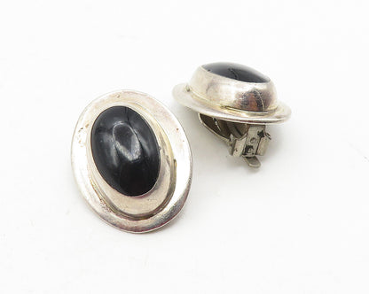 MEXICO 925 Sterling Silver  Vintage Black Onyx Non Pierce Drop Earrings EG5938