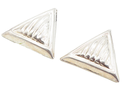 MEXICO 925 Sterling Silver  Vintage Hollow Triangle Non Pierce Earrings EG4581
