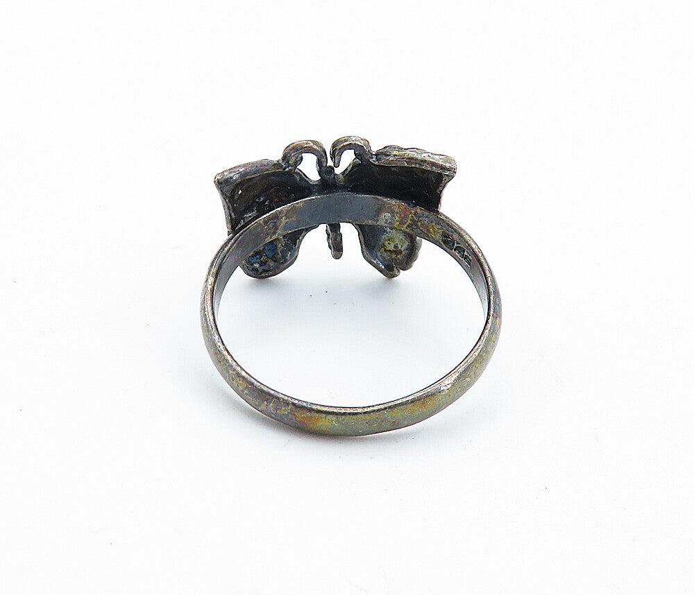 925 Sterling Silver  Vintage Oxidized Butterfly Motif Band Ring Sz 10.5 RG7321