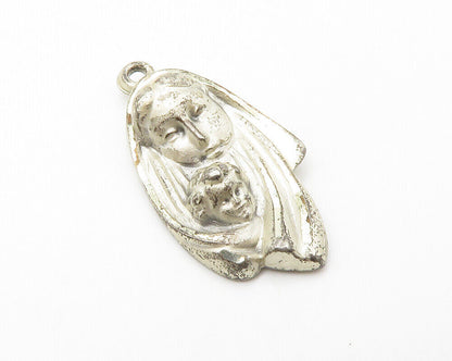 925 Sterling Silver  Vintage Antique Virgin Mary & Baby Jesus Pendant  PT11231