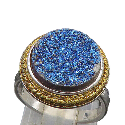 925 Sterling Silver  Vintage Blue Druzy Stone Cocktail Ring Sz 6  RG22758