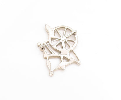 925 Sterling Silver Vintage Brooch Sparkling CZ Spinning Wheel Design  BP11948
