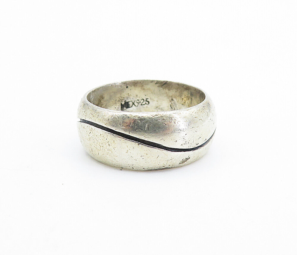 MEXICO 925 Sterling Silver  Vintage Etched Wavy Detail Band Ring Sz 8  RG6641