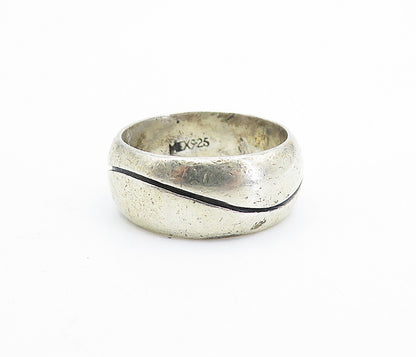 MEXICO 925 Sterling Silver  Vintage Etched Wavy Detail Band Ring Sz 8  RG6641