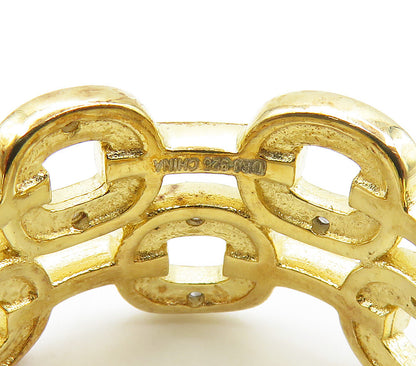 925 Silver  Genuine Diamonds Gold Plated Chain Link Band Ring Sz 9  RG15530