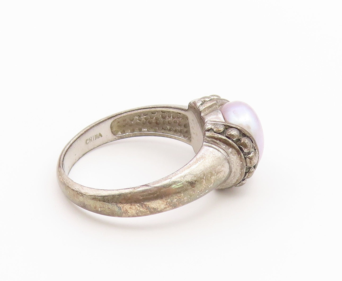 925 Sterling Silver Vintage Ring Classic Pearl Statement Band  Sz 8  RG36818