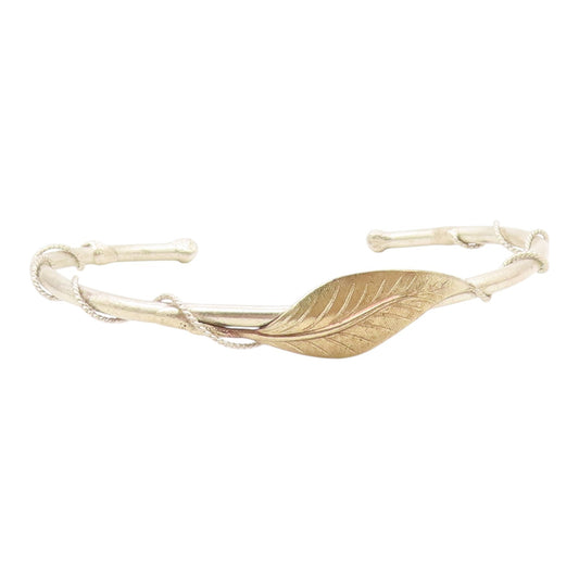 925 Sterling Silver  Vintage Shiny Rope Wrapped Floral Cuff Bracelet  BT8763