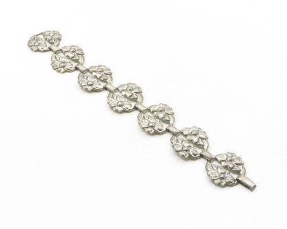 DANECRAFT 925 Sterling Silver  Vintage Dark Tone Flower Chain Bracelet  BT4931