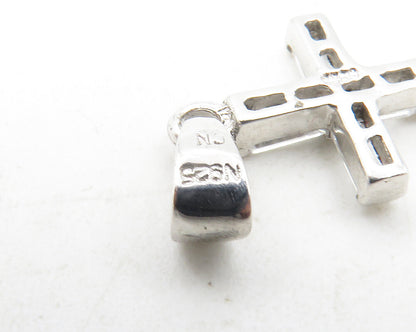 925 Sterling Silver  Shiny Cubic Zirconia Religious Cross Drop Pendant  PT9563