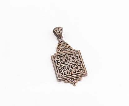 925 Sterling Silver Vintage Pendant Dark Tone Geometric Scrollwork Frame PT25188