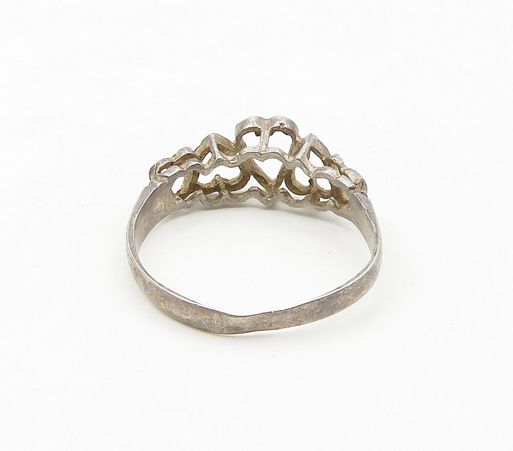 925 Sterling Silver  Vintage Open Love Hearts Dome Band Ring Sz 8.5  RG16869