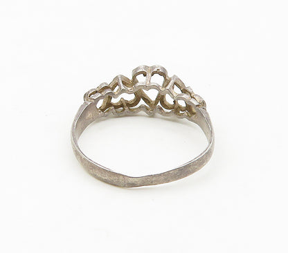 925 Sterling Silver  Vintage Open Love Hearts Dome Band Ring Sz 8.5  RG16869