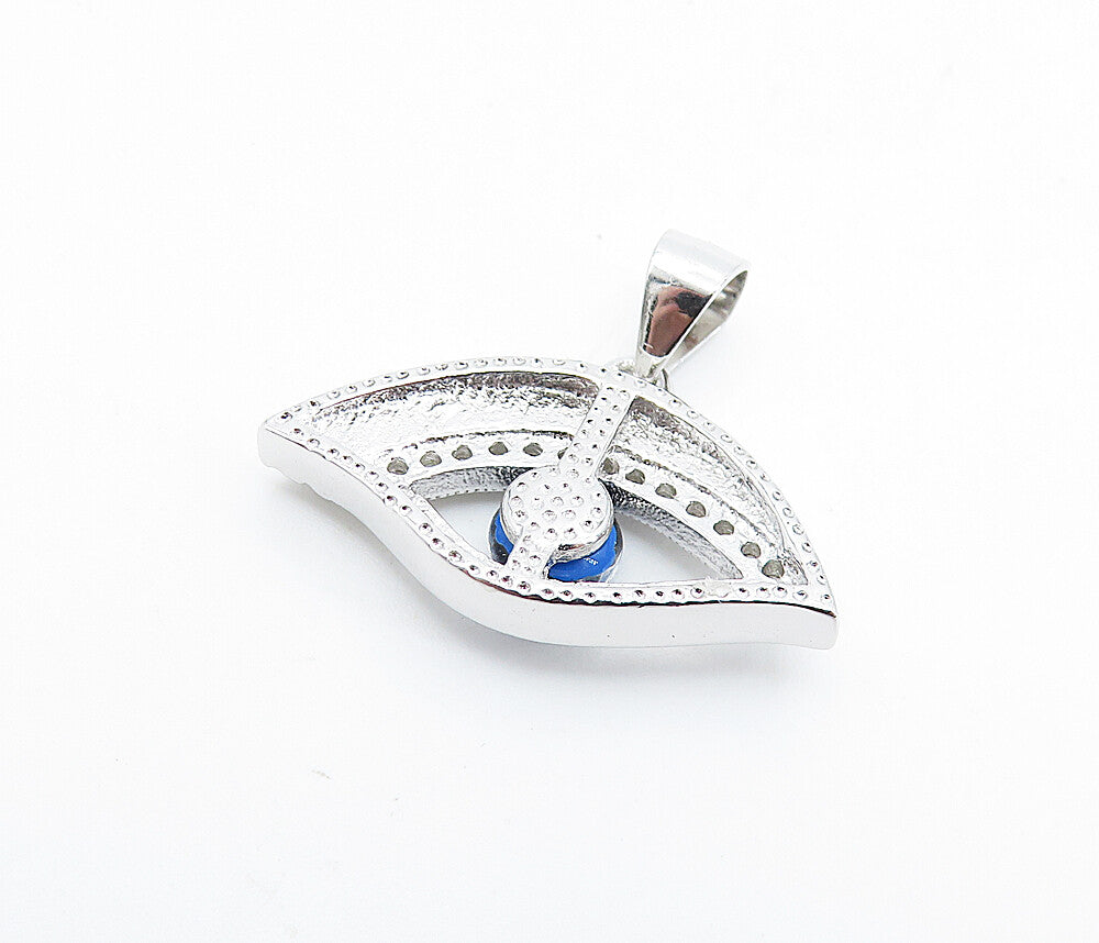 925 Sterling Silver  Sparkling Topaz Open Evil Eye Shiny Drop Pendant  PT5701