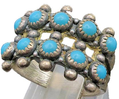 POST BELL 925 Silver  Vintage Etched Beaded Turquoise Ring Sz 6  RG24471