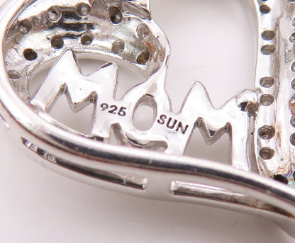 925 Sterling Silver  Vintage Genuine Diamonds Mom Love Heart Pendant  PT16609