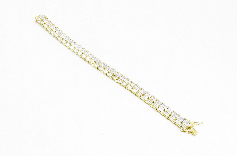 925 Sterling Silver  Shiny Cubic Zirconia Gold Plated Tennis Bracelet  BT3463