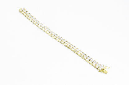 925 Sterling Silver  Shiny Cubic Zirconia Gold Plated Tennis Bracelet  BT3463