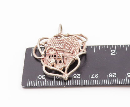 925 Sterling Silver Vintage Pendant Etched Tropical Beach House Charm  PT26459