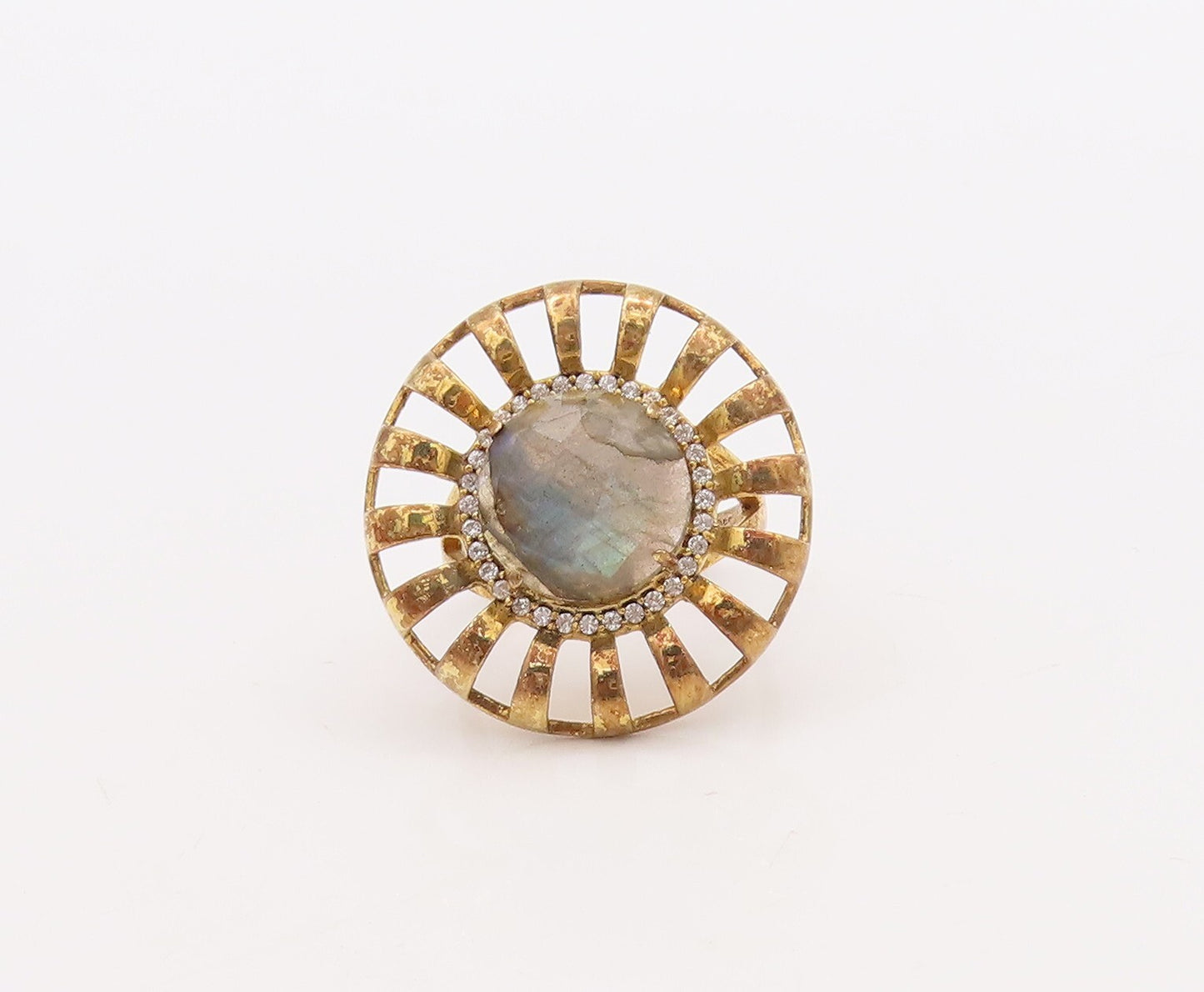 925 Sterling Silver Vintage Ring Gold Plated Alexandrite CZ Flower Sz 7  RG29875