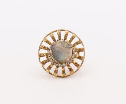 925 Sterling Silver Vintage Ring Gold Plated Alexandrite CZ Flower Sz 7  RG29875