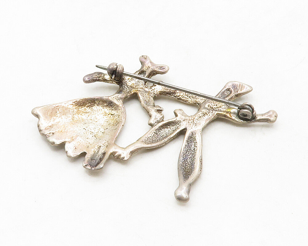 925 Sterling Silver  Vintage Dark Tone Dancing Couple Brooch Pin  BP4943