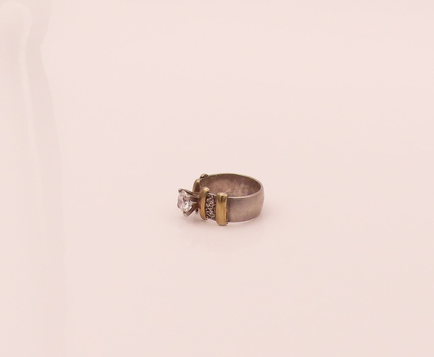 14k GOLD & 925 Silver  Vintage Minimalist CZ Multi Stone Ring Sz 8.25  RG26748