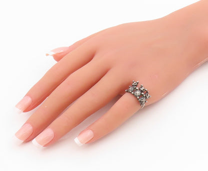925 Sterling Silver Vintage Ring Teddy Bear Group Cutout Band  Sz 5  RG34200