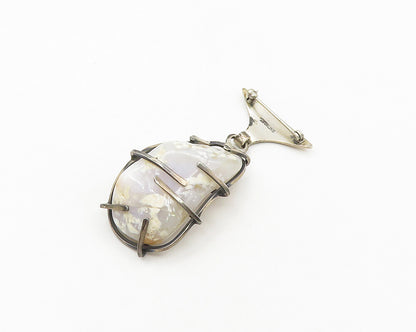 925 Sterling Silver  Vintage Modernist Dangling Agate Brooch Pin  BP7251