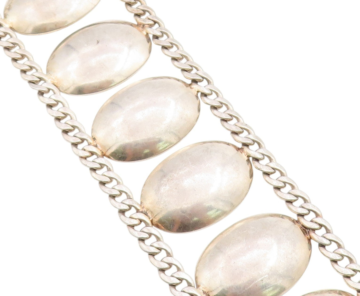 925 Sterling Silver Vintage Bracelet Geometric Solid Oval Link Chain  BT11421
