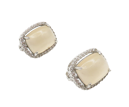 925 Sterling Silver  Cabochon Cut Cat's Eye Topaz Shiny Drop Earrings  EG8555