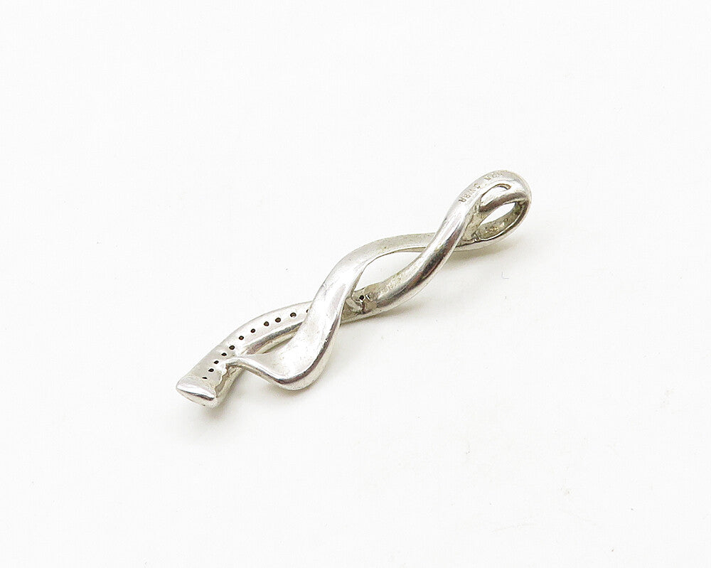 925 Sterling Silver  Vintage Genuine Diamonds Swirl Ribbon Pendant  PT15555