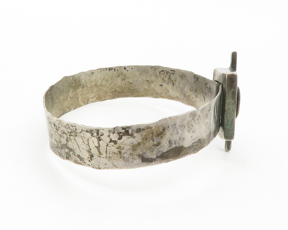 925 Sterling Silver  Vintage Dark Tone Square Buckle Bangle Bracelet  BT5436