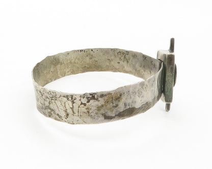 925 Sterling Silver  Vintage Dark Tone Square Buckle Bangle Bracelet  BT5436