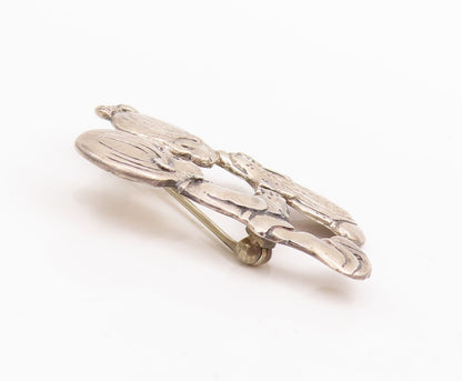 925 Sterling Silver Vintage Brooch Pin PMI Carved Kids Holding Hands  BP10960