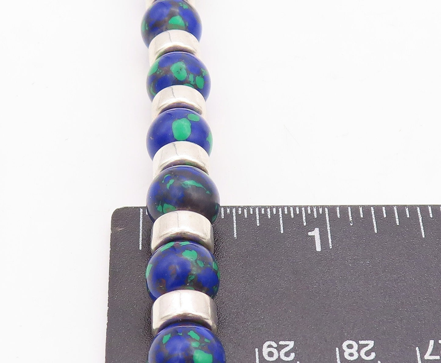 925 Sterling Silver Vintage Necklace NAVAJO Azurite & Liquid Chain  NE4367