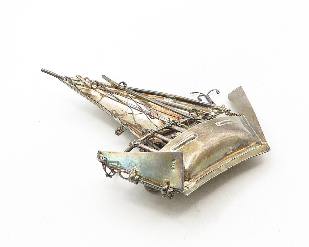 925 Sterling Silver  Vintage Dark Tone Sail Boat Sculpture Trinket  TR1774