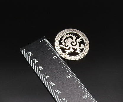 925 Sterling Silver  Vintage Circle Pattern & Dragon Cutout Brooch Pin  BP9898