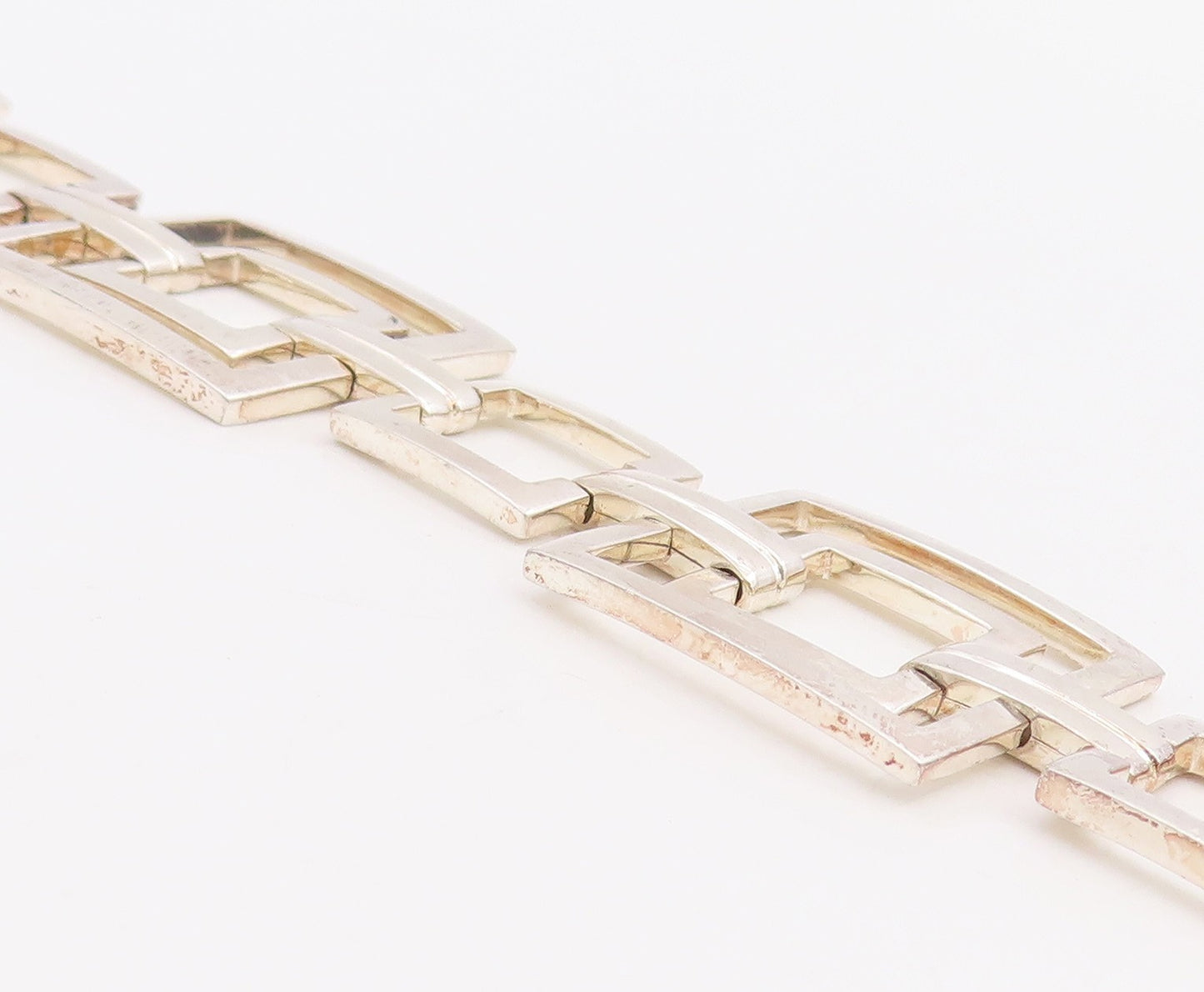 925 Sterling Silver Vintage Bracelet DOBBS Open Geometric Square Link  BT11819