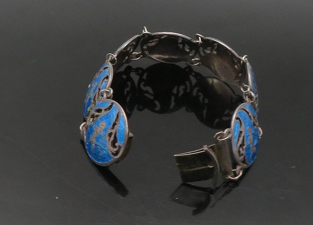 SIAM 925 Sterling Silver  Vintage Enamel Dancer Round Chain Bracelet  BT8997