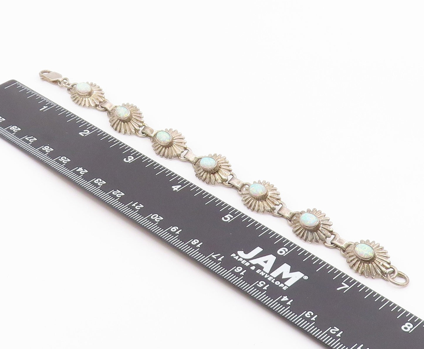 925 Sterling Silver Vintage Bracelet SOUTHWESTERN Fire Opal Floral Link  BT12177