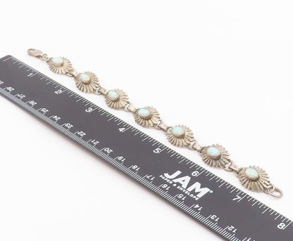 925 Sterling Silver Vintage Bracelet SOUTHWESTERN Fire Opal Floral Link  BT12177